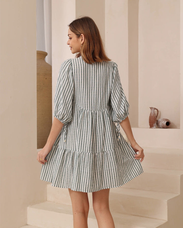 Mia Babydoll Dress Green / White Stripe