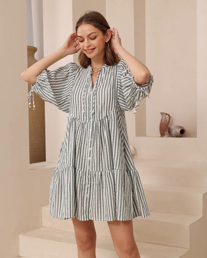 Mia Babydoll Dress Green / White Stripe