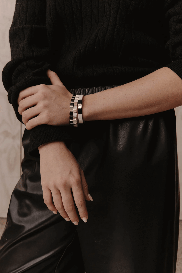 Eb & Ive -Santani Cuff Bracelet Ecru / Black