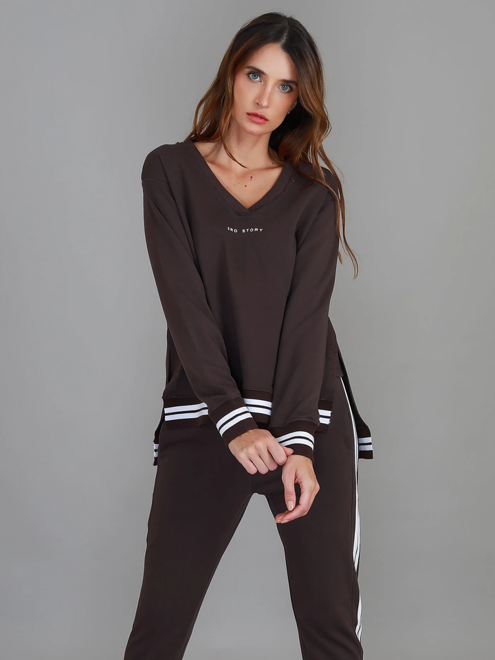 3rd Story - Pammy V-Neck Sweatshirt Truffle
