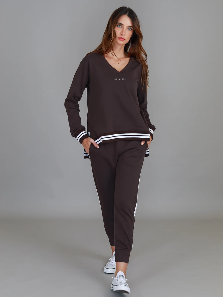 3rd Story - Pammy V-Neck Sweatshirt Truffle