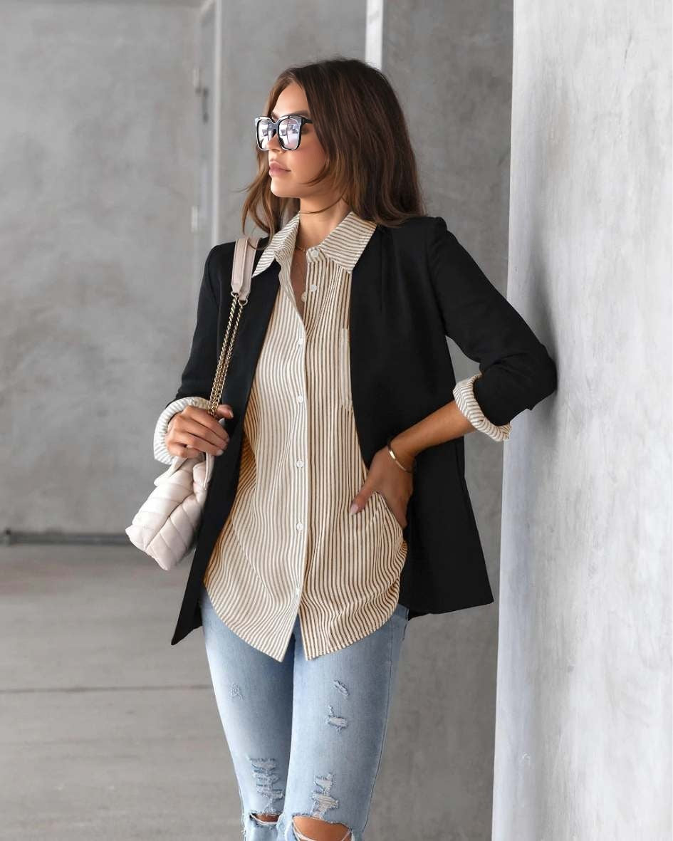 Laura Striped Shirt Beige / White