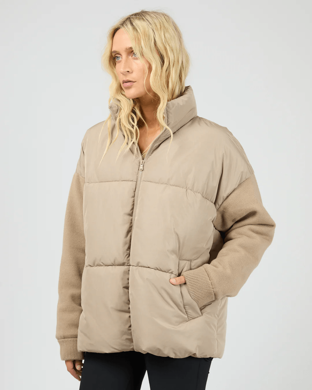 All About Eve - Luxe Knit Puffer Jacket Stone