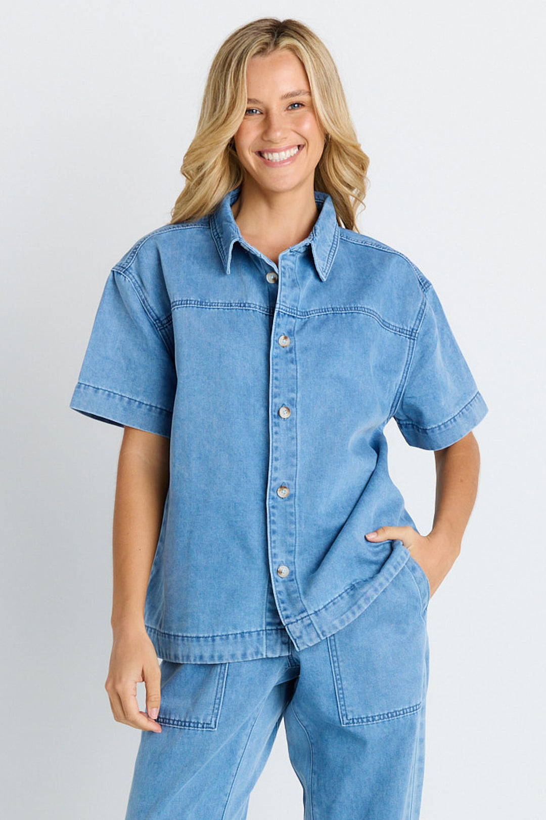 Betty Basics - Quinn Shirt Mid Blue