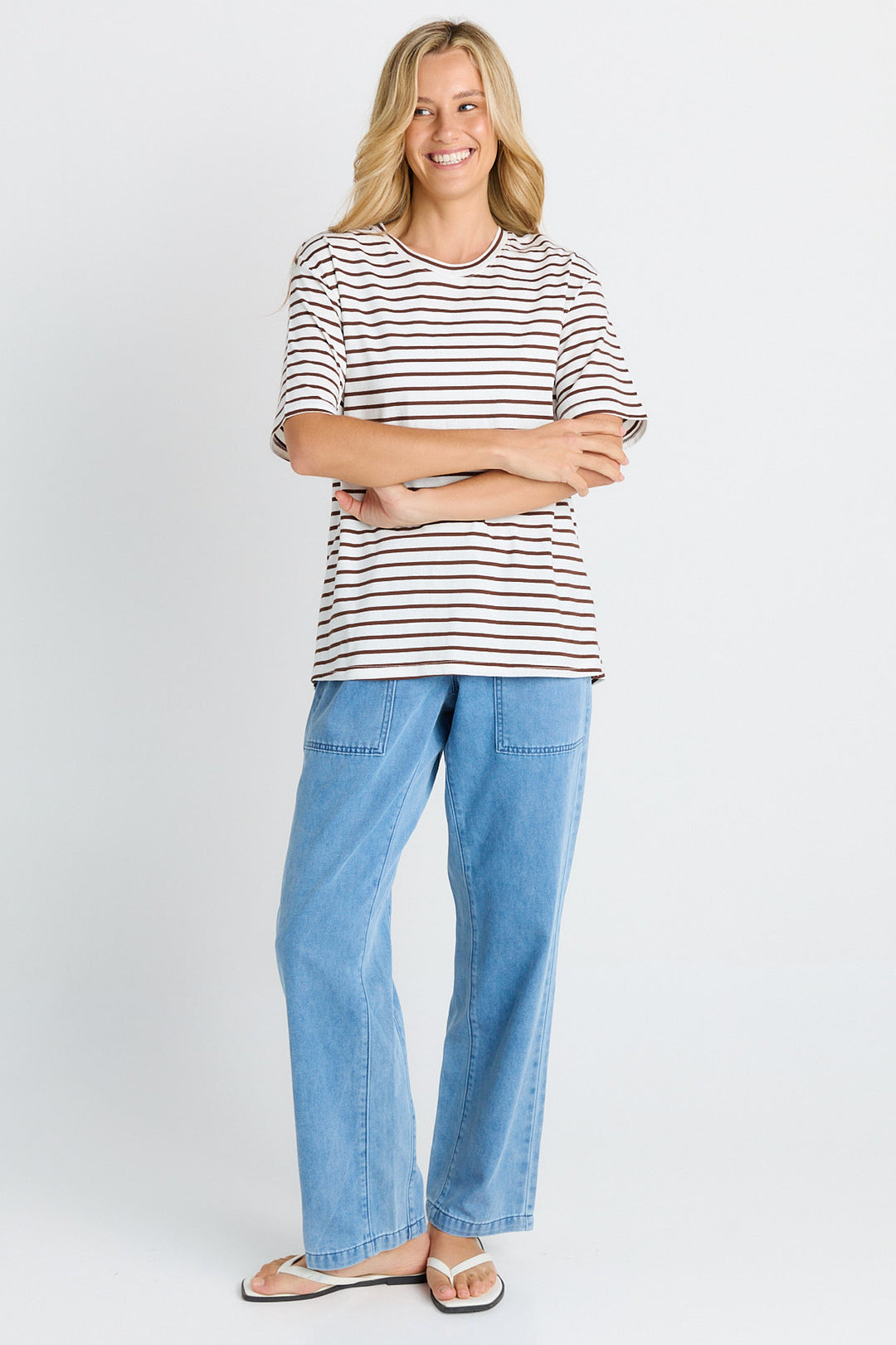 Betty Basics - Relax Boxy Tee Chocolate / White Stripe