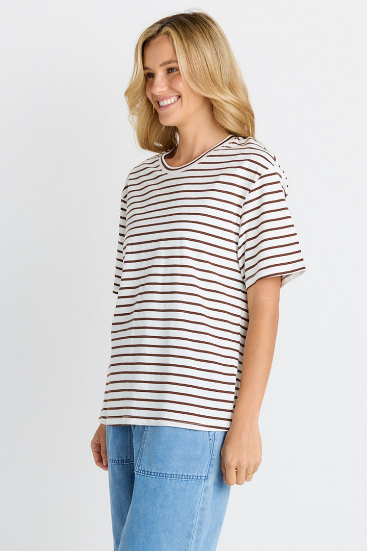 Betty Basics - Relax Boxy Tee Chocolate / White Stripe