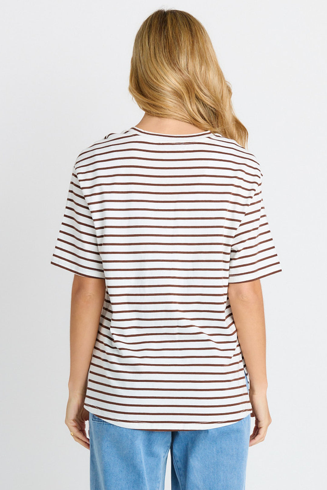 Betty Basics - Relax Boxy Tee Chocolate / White Stripe