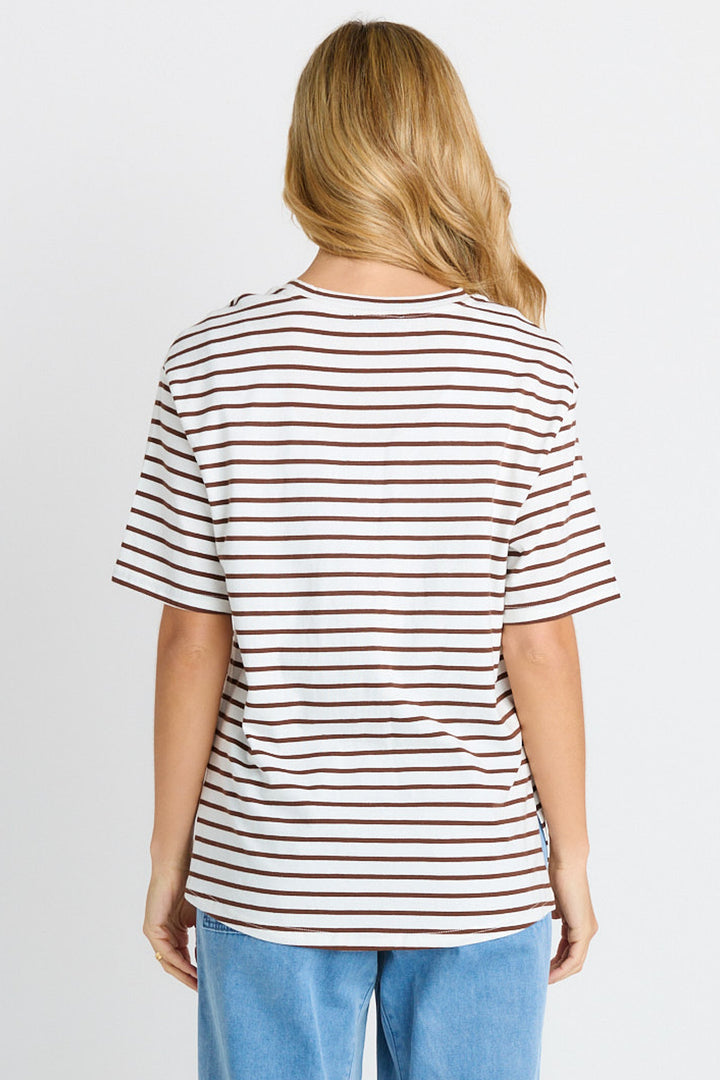 Betty Basics - Relax Boxy Tee Chocolate / White Stripe