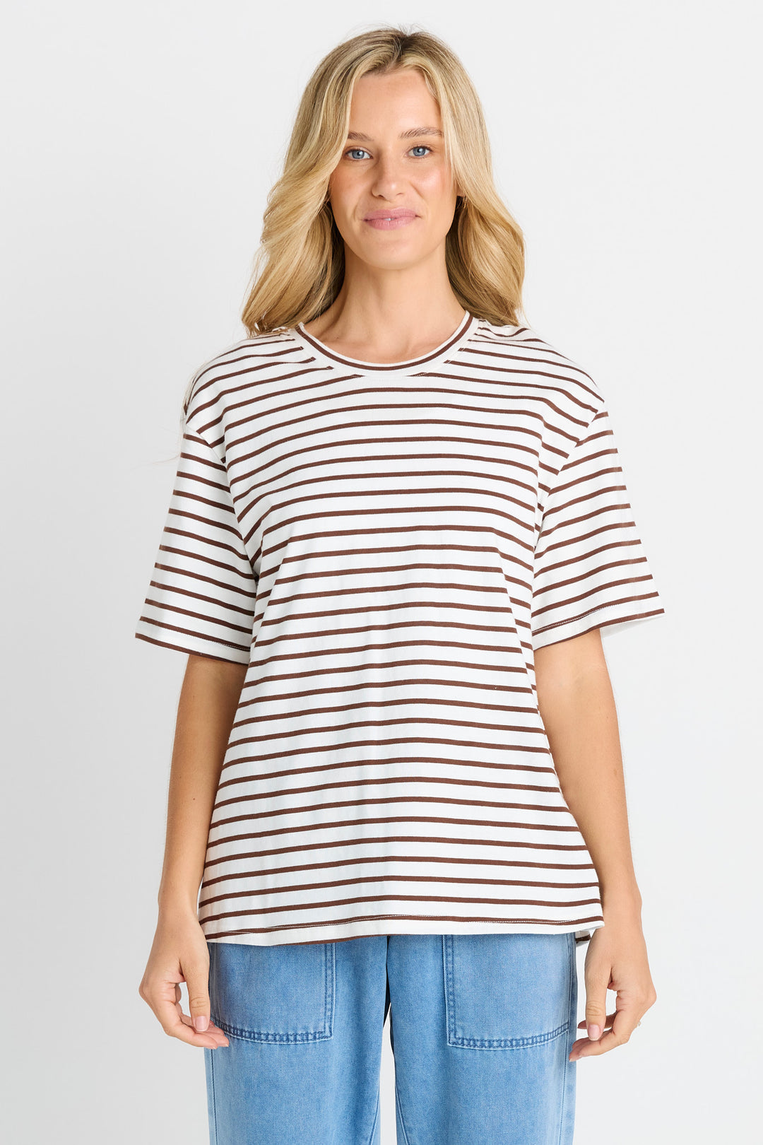 Betty Basics - Relax Boxy Tee Chocolate / White Stripe