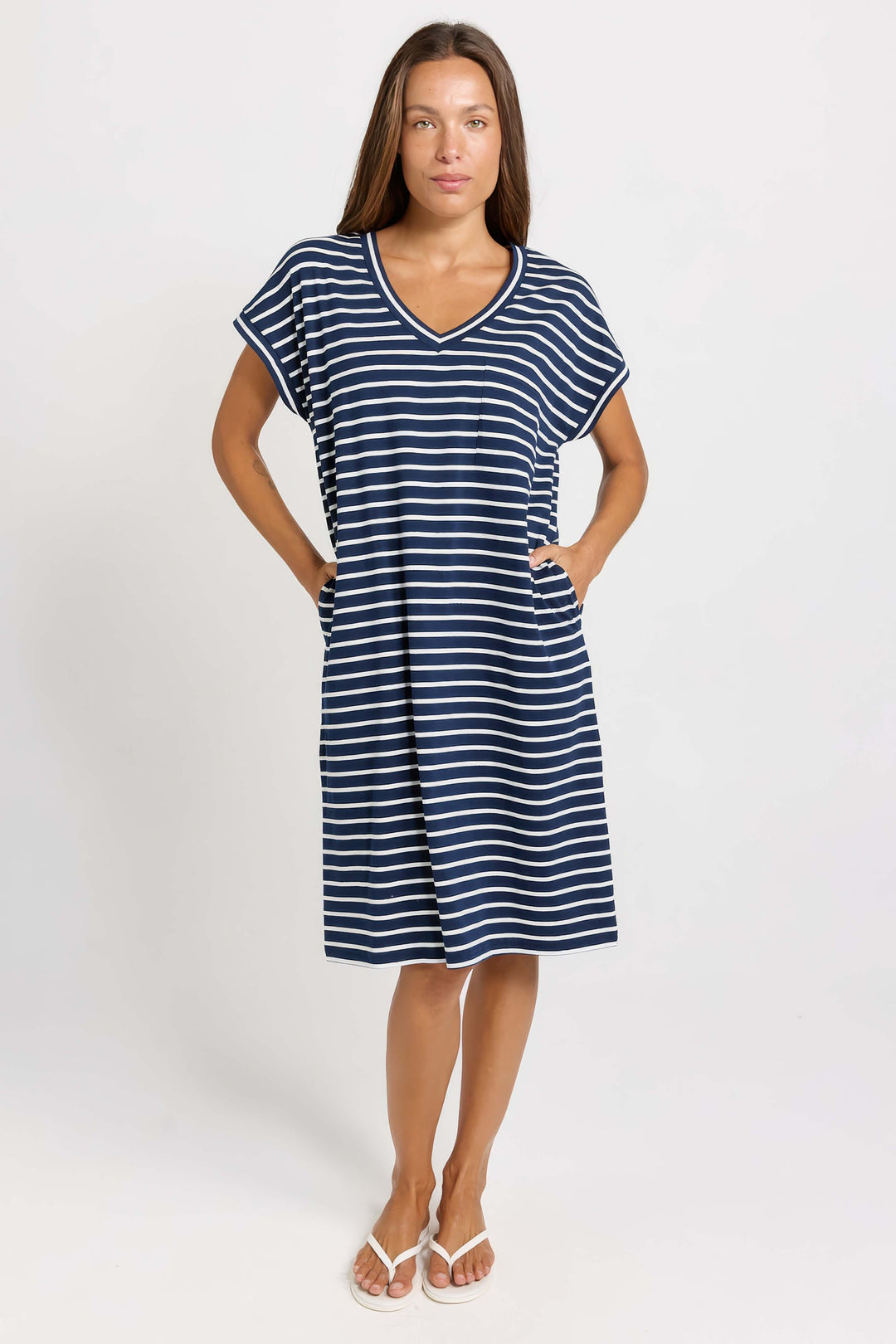 Betty Basics - Zena T-Shirt Dress Navy Stripe
