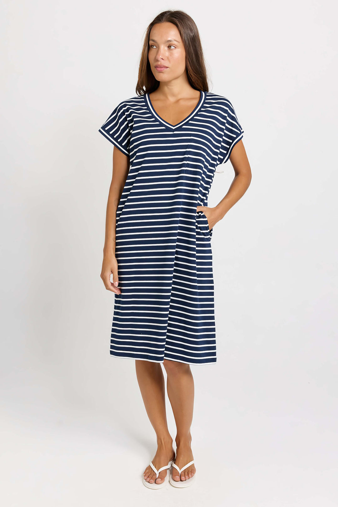 Betty Basics - Zena T-Shirt Dress Navy Stripe
