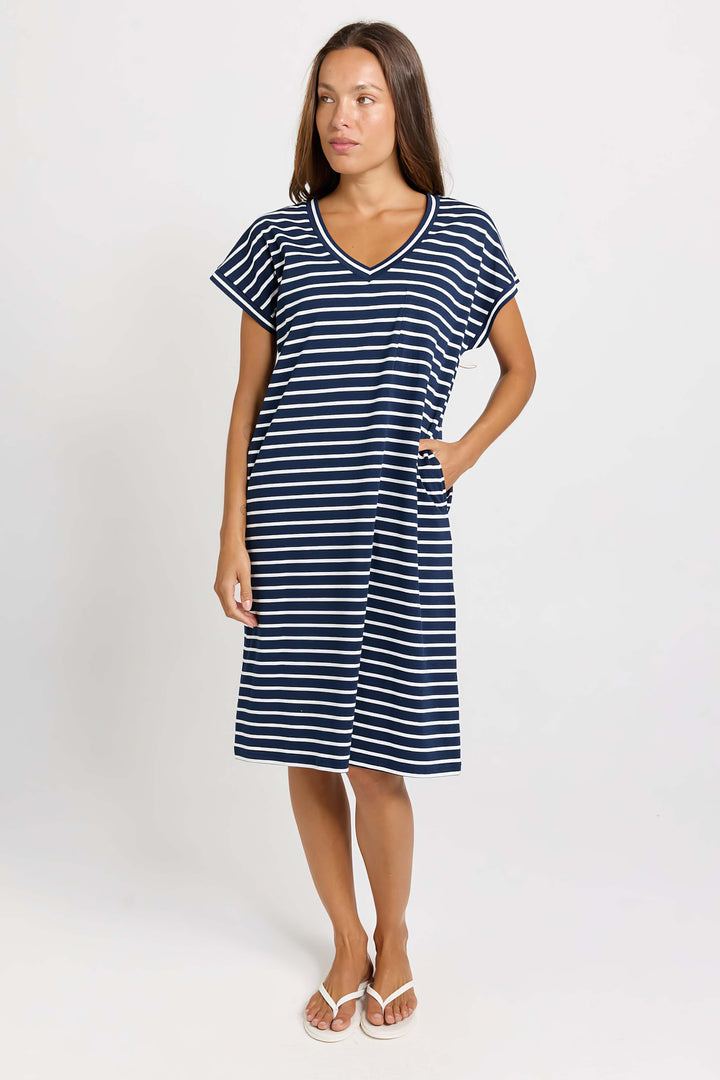 Betty Basics - Zena T-Shirt Dress Navy Stripe