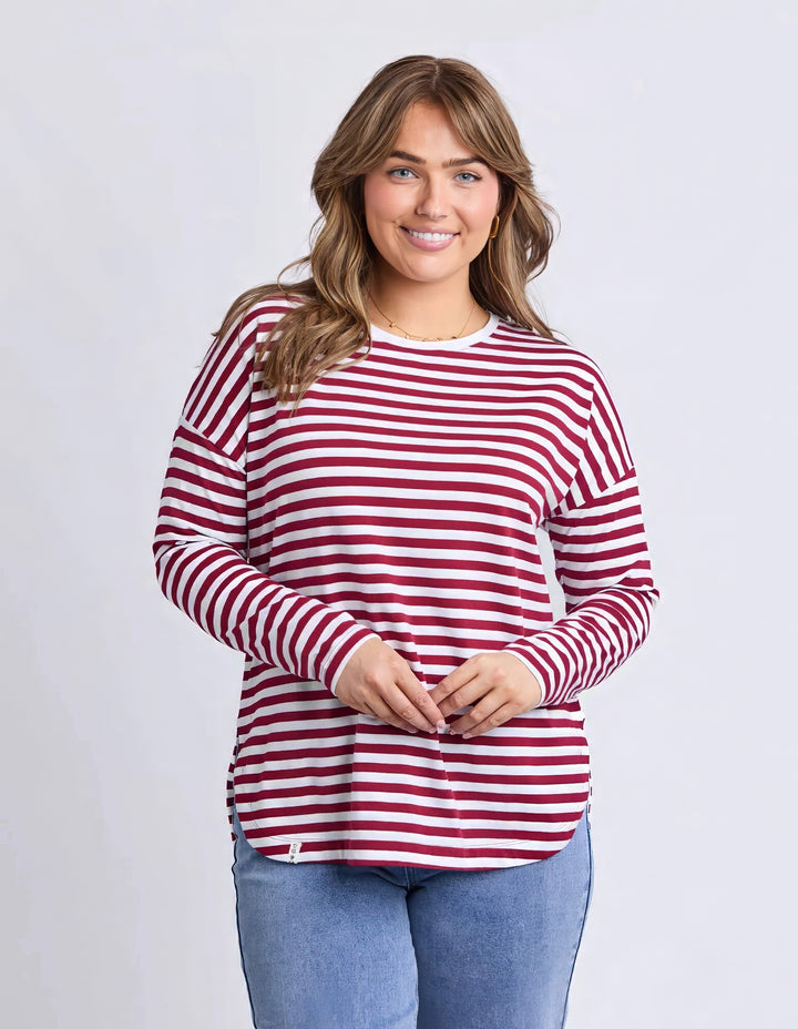 Elm - Lauren Long Sleeve Tee Maroon / White Stripe