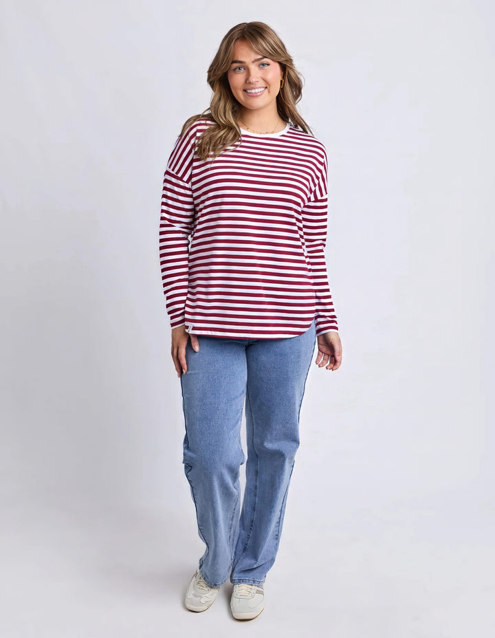 Elm - Lauren Long Sleeve Tee Maroon / White Stripe