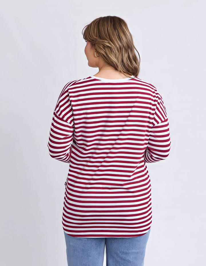 Elm - Lauren Long Sleeve Tee Maroon / White Stripe