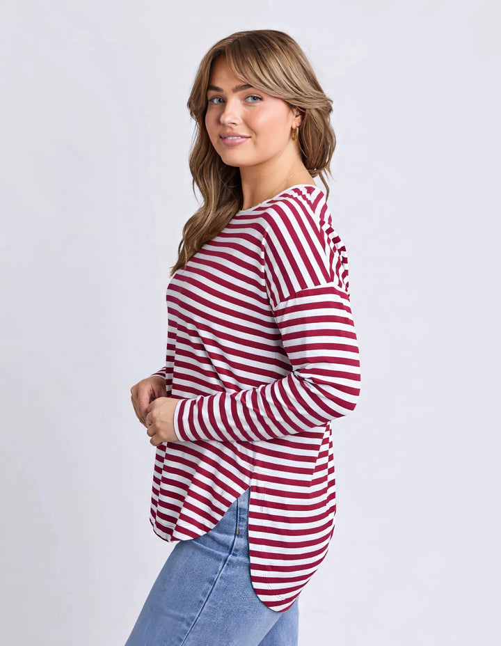 Elm - Lauren Long Sleeve Tee Maroon / White Stripe