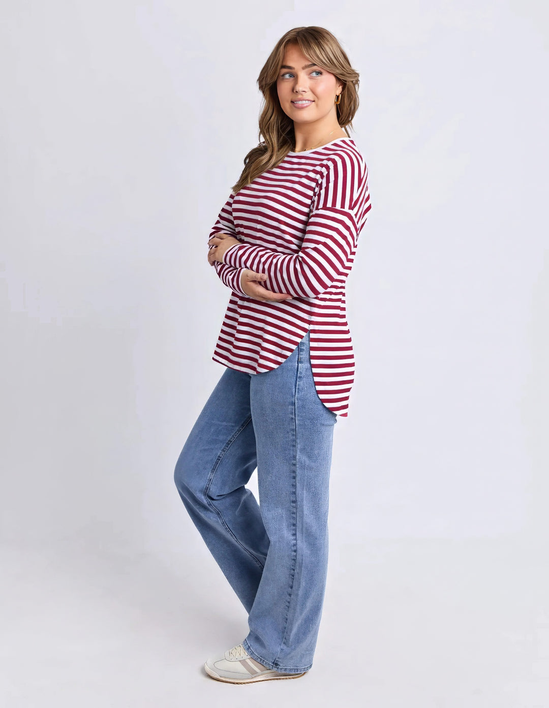 Elm - Lauren Long Sleeve Tee Maroon / White Stripe