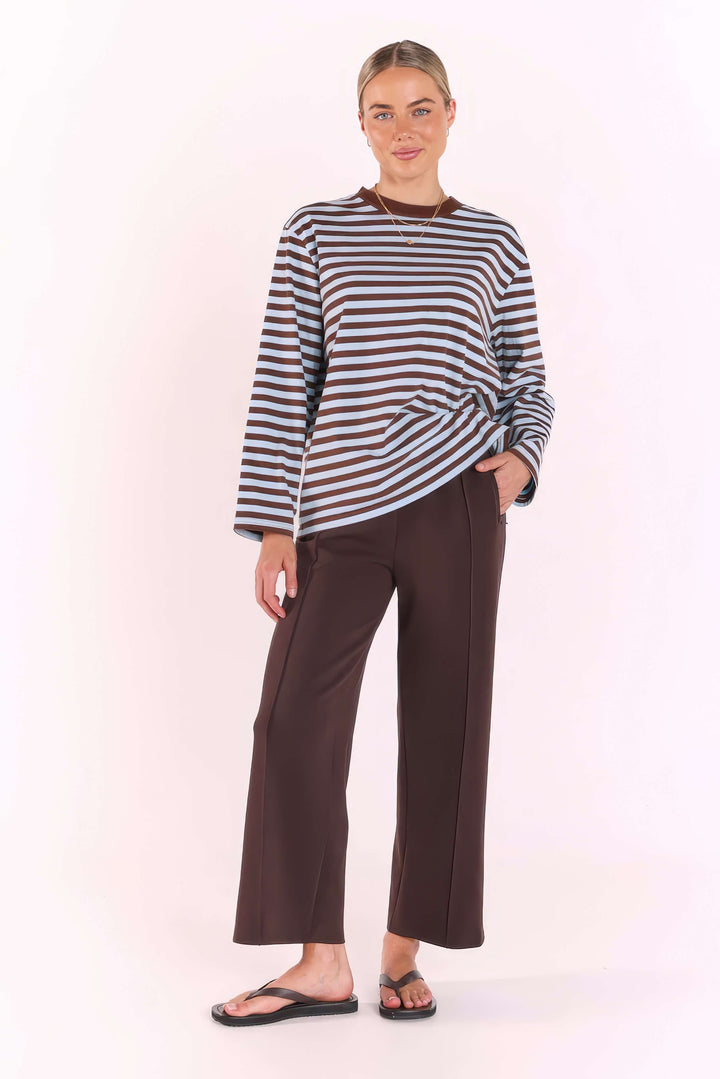 Feather &amp; Noise - Carter Long Sleeve Tee Chocolate / Blue Stripe