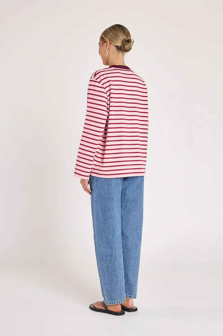 Feather &amp; Noise - Carter Long Sleeve Tee Burgundy / Pink Stripe