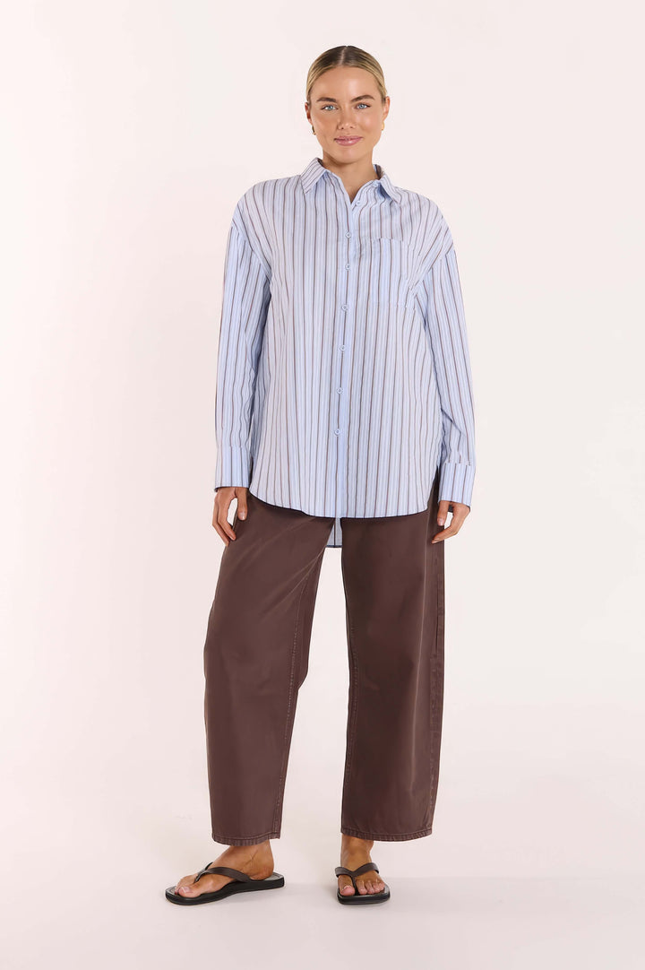 Feather &amp; Noise - Emily Shirt Blue / Chocolate Stripe