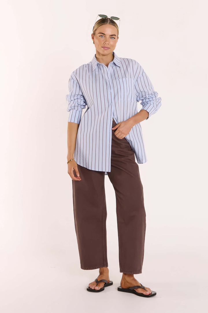 Feather &amp; Noise - Emily Shirt Blue / Chocolate Stripe