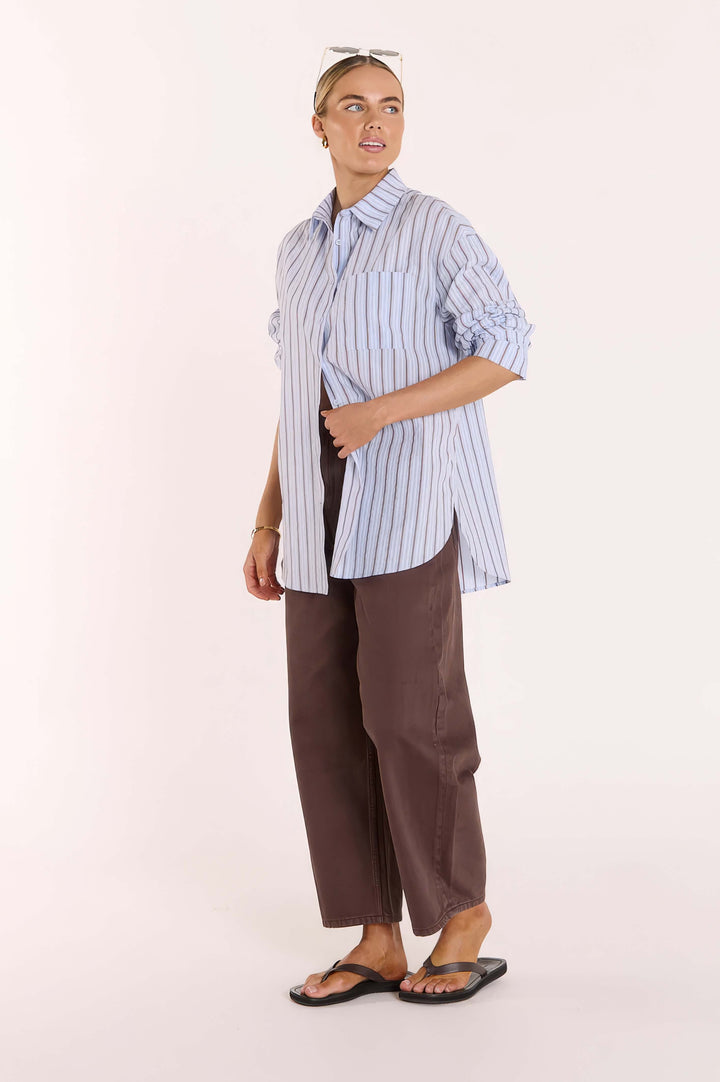 Feather &amp; Noise - Emily Shirt Blue / Chocolate Stripe