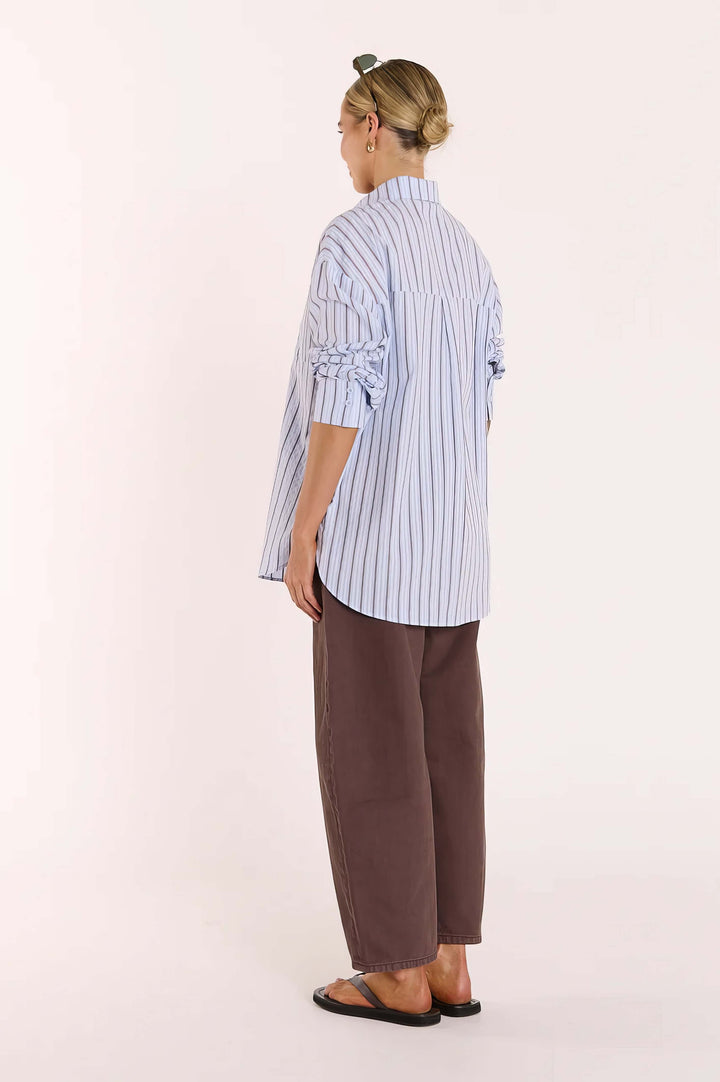 Feather &amp; Noise - Emily Shirt Blue / Chocolate Stripe