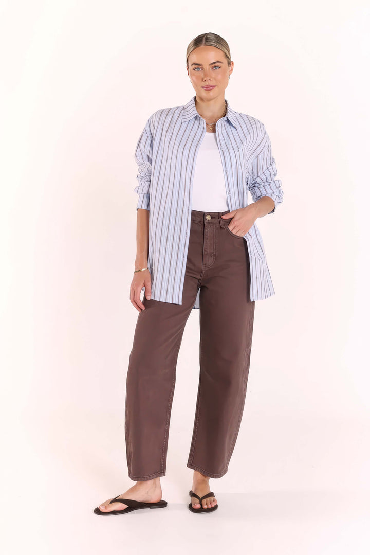 Feather &amp; Noise - Emily Shirt Blue / Chocolate Stripe