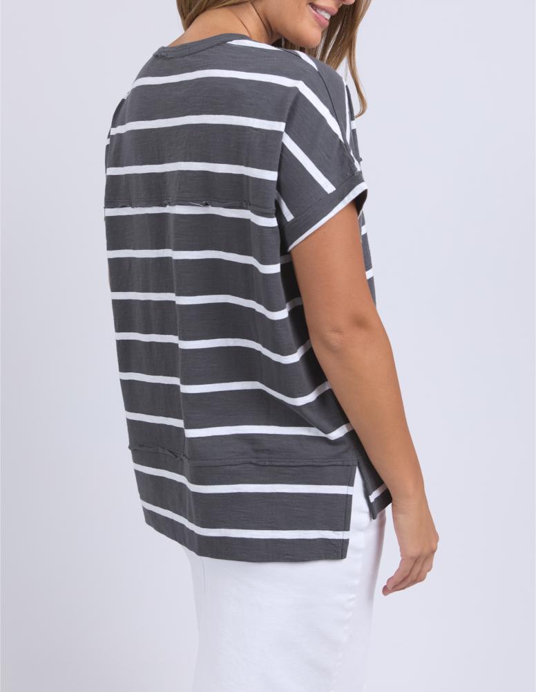 Foxwood - Allison Tee Charcoal / White Stripe