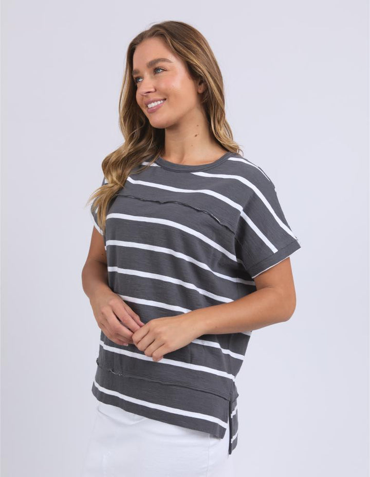 Foxwood - Allison Tee Charcoal / White Stripe