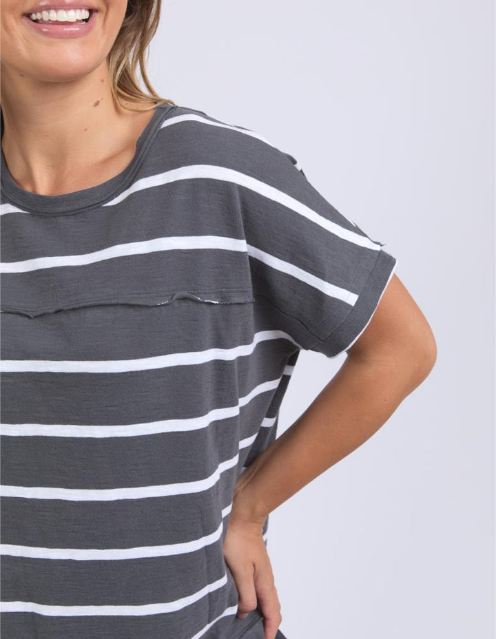 Foxwood - Allison Tee Charcoal / White Stripe