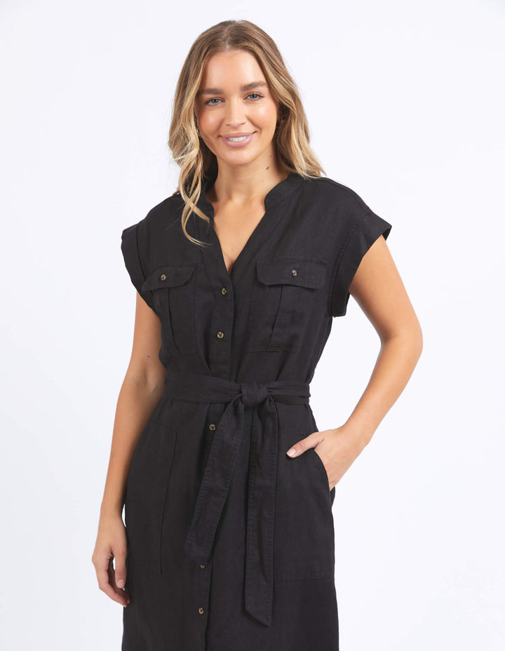 Foxwood - Harlow Linen Midi Dress Black