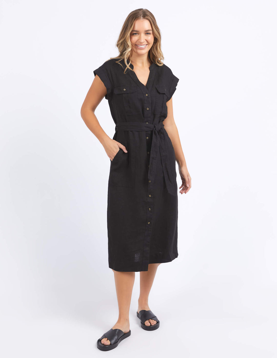 Foxwood - Harlow Linen Midi Dress Black