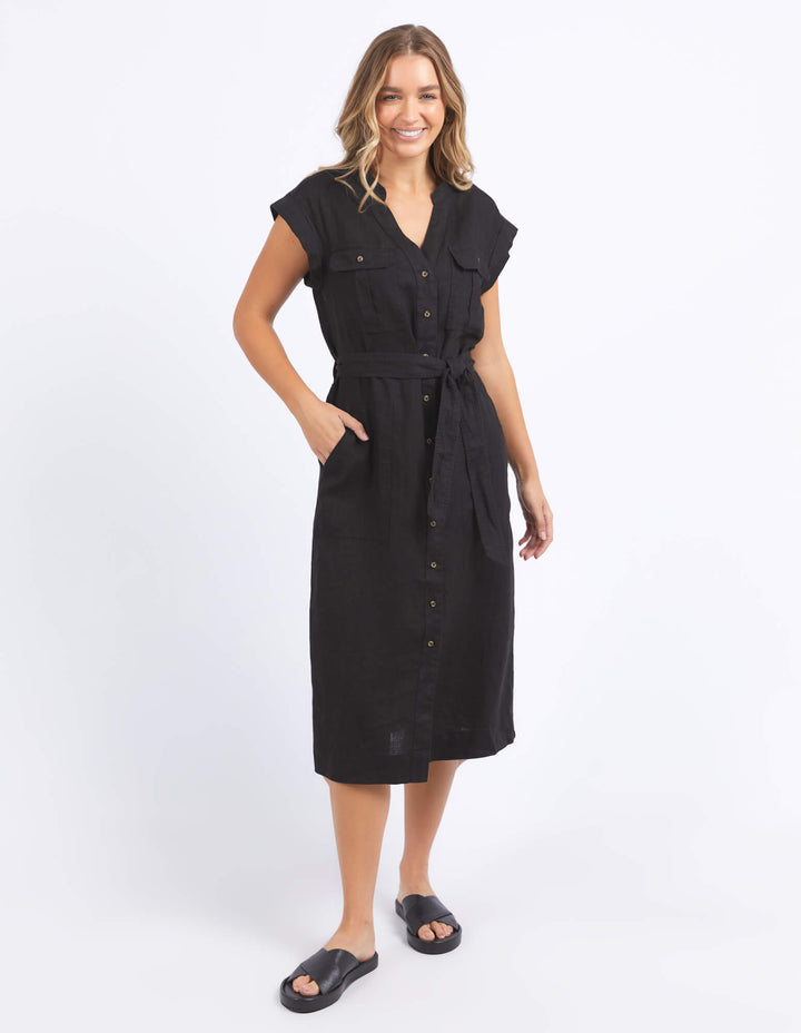 Foxwood - Harlow Linen Midi Dress Black