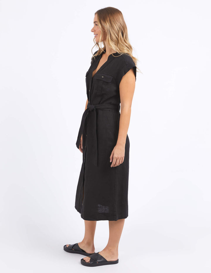 Foxwood - Harlow Linen Midi Dress Black