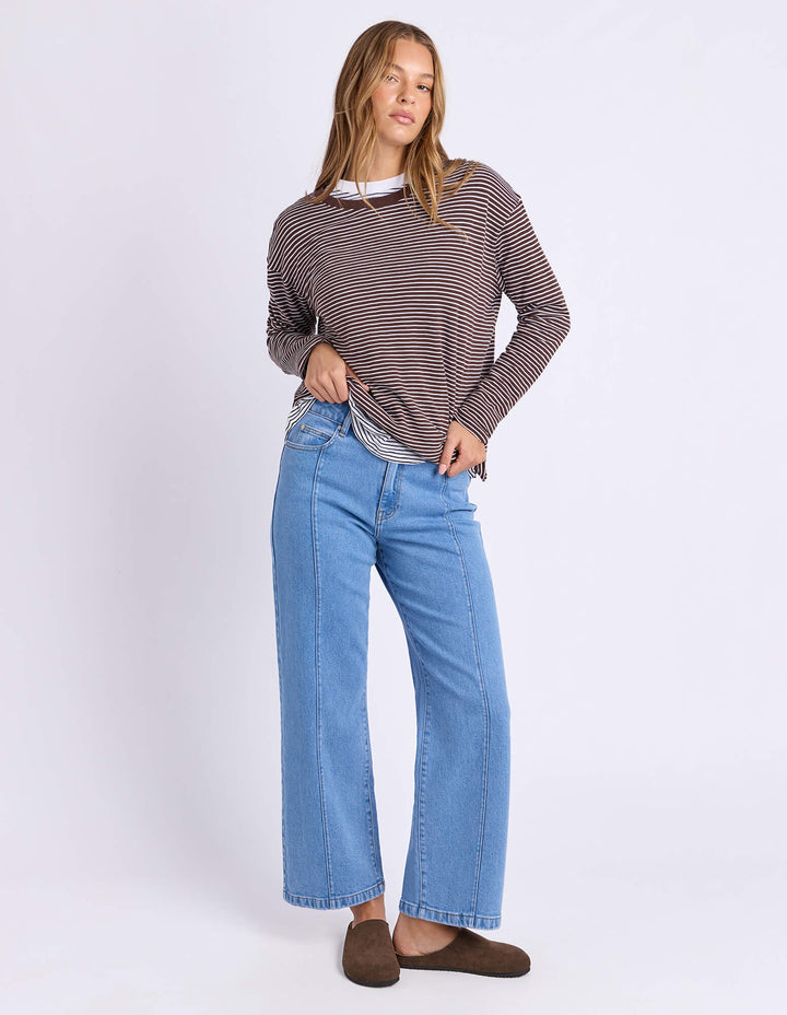 Foxwood - Hutch Long Sleeve Tee Coffee / White Stripe