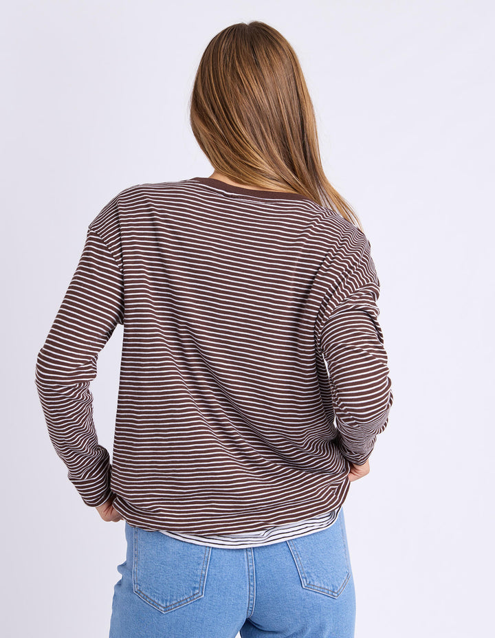 Foxwood - Hutch Long Sleeve Tee Coffee / White Stripe