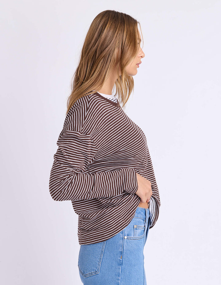 Foxwood - Hutch Long Sleeve Tee Coffee / White Stripe