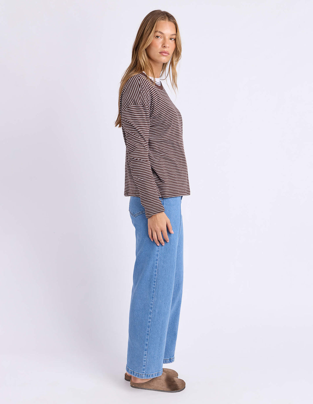 Foxwood - Hutch Long Sleeve Tee Coffee / White Stripe