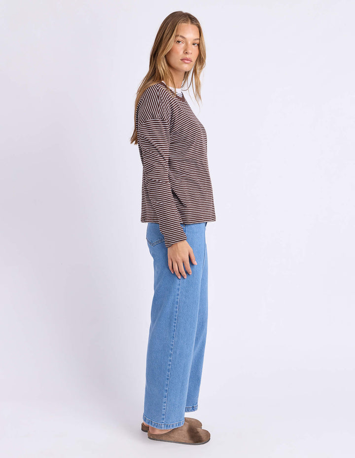 Foxwood - Hutch Long Sleeve Tee Coffee / White Stripe