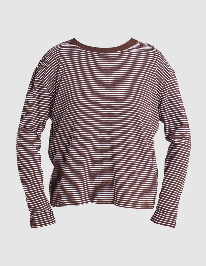 Foxwood - Hutch Long Sleeve Tee Coffee / White Stripe