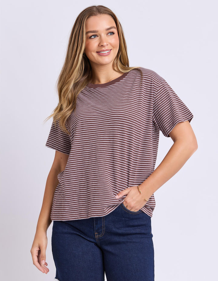 Foxwood - Hutch Short Sleeve Tee Chocolate / White Stripe