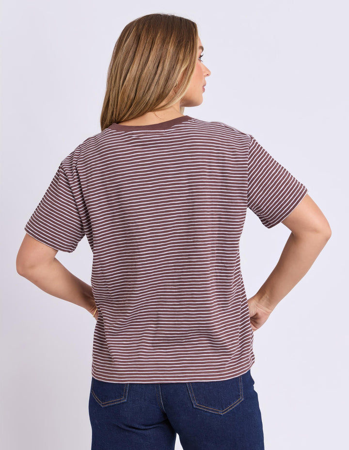 Foxwood - Hutch Short Sleeve Tee Chocolate / White Stripe