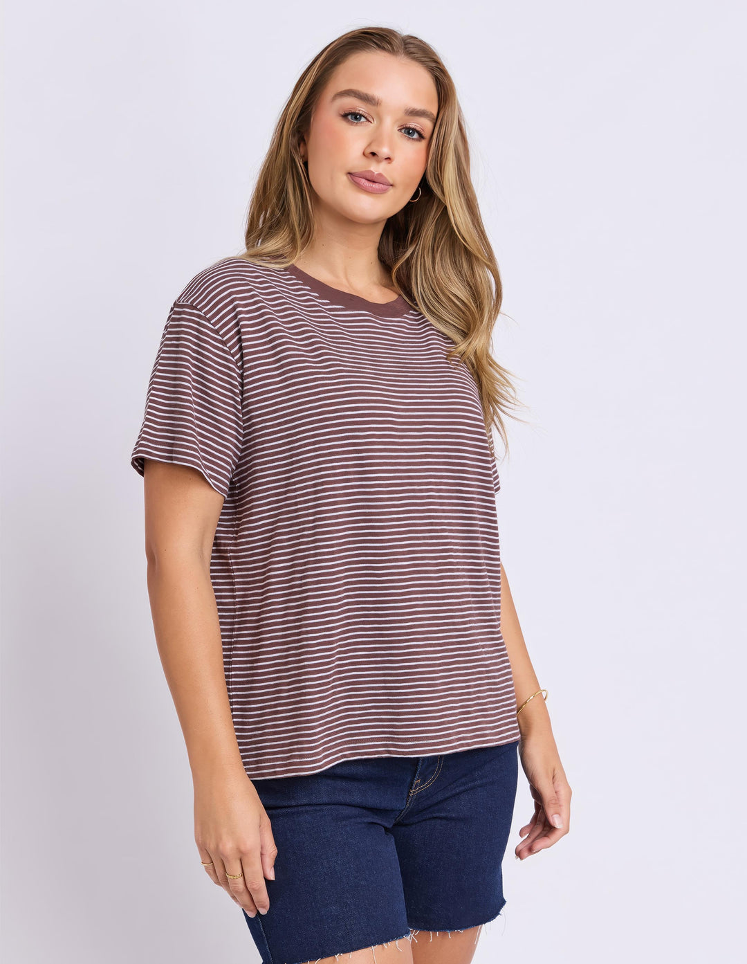 Foxwood - Hutch Short Sleeve Tee Chocolate / White Stripe