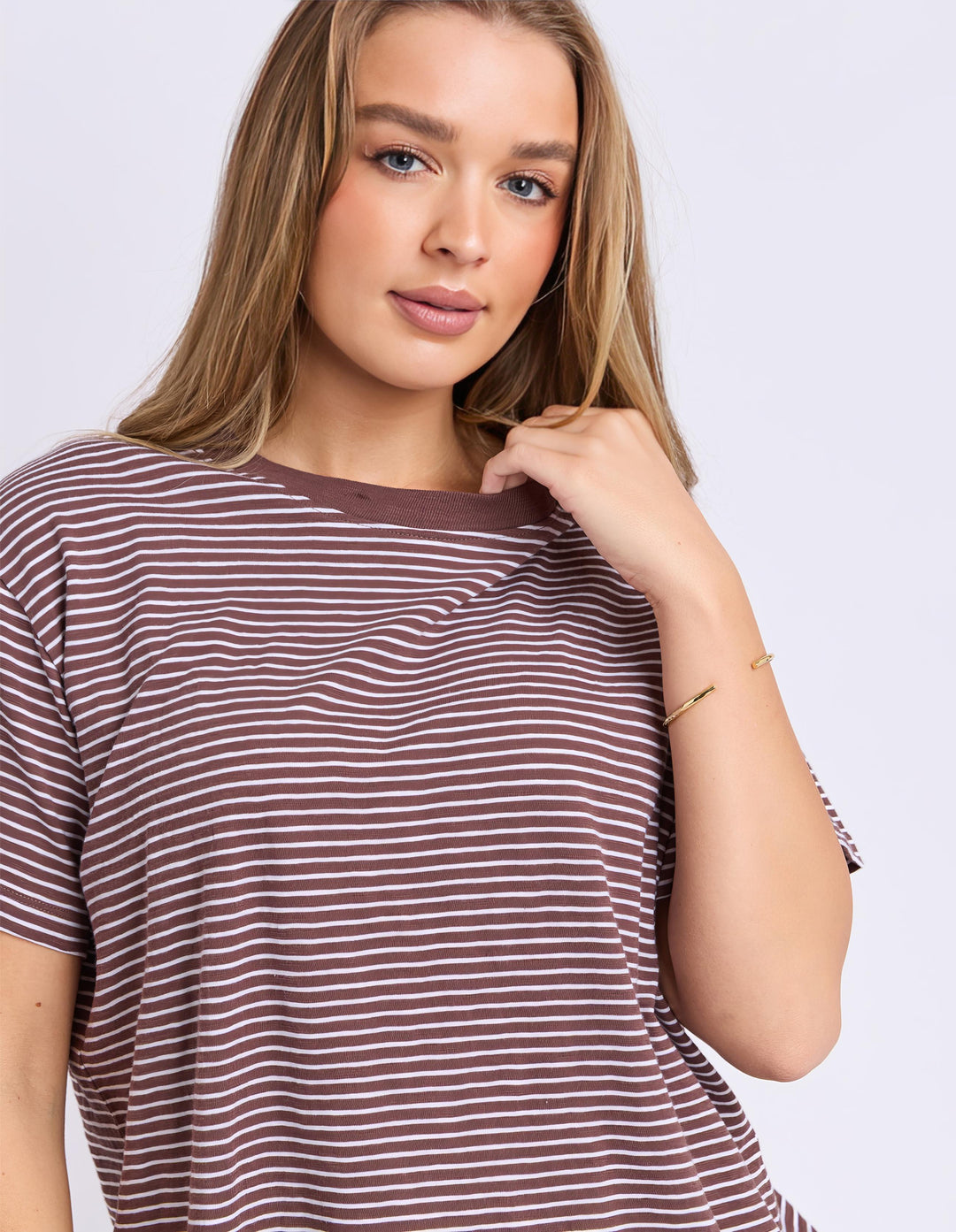 Foxwood - Hutch Short Sleeve Tee Chocolate / White Stripe