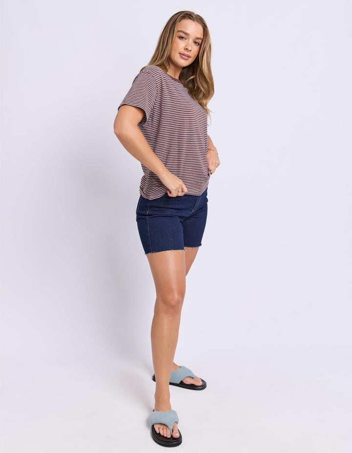 Foxwood - Hutch Short Sleeve Tee Chocolate / White Stripe