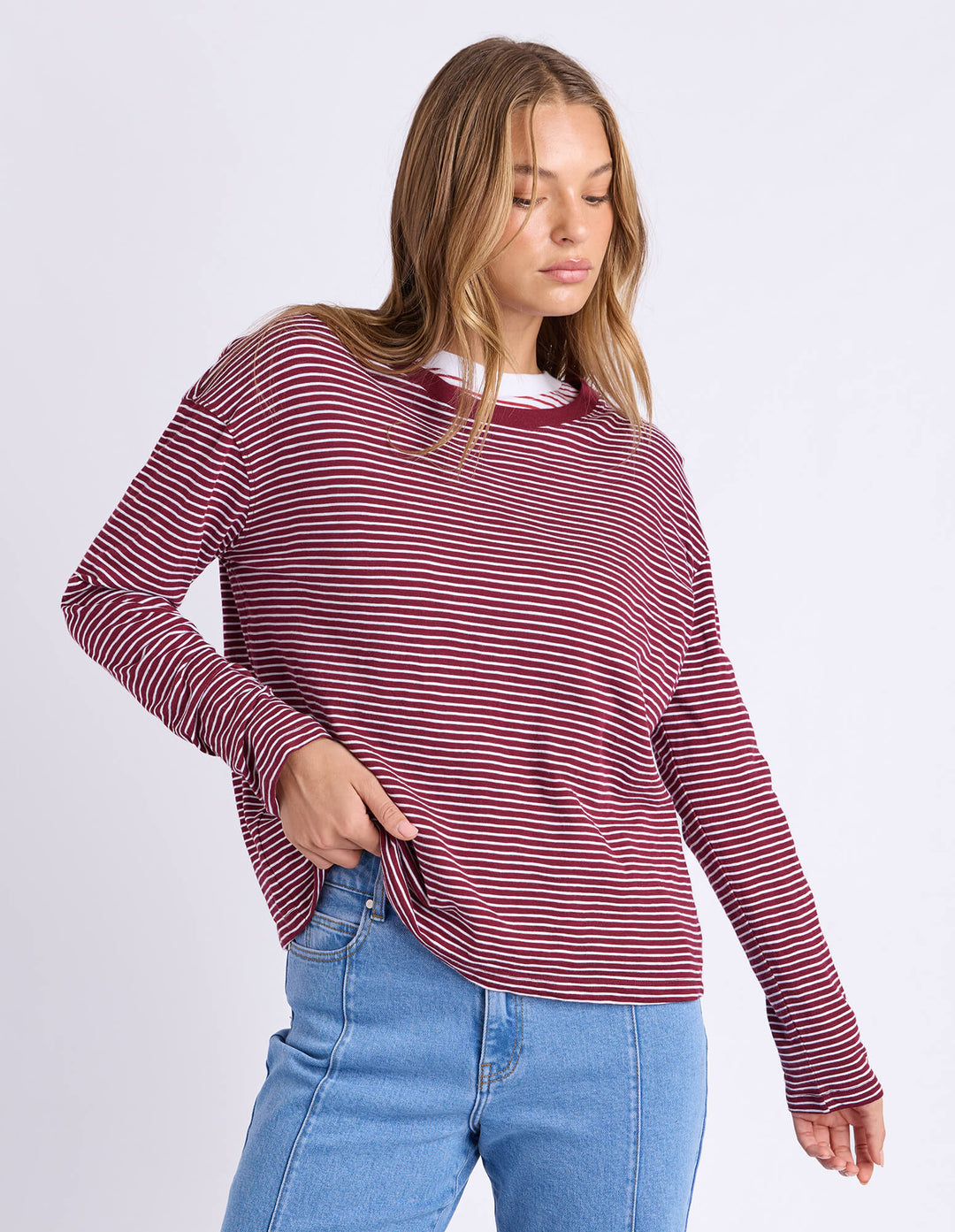 Foxwood - Hutch Long Sleeve Tee Wine / White Stripe