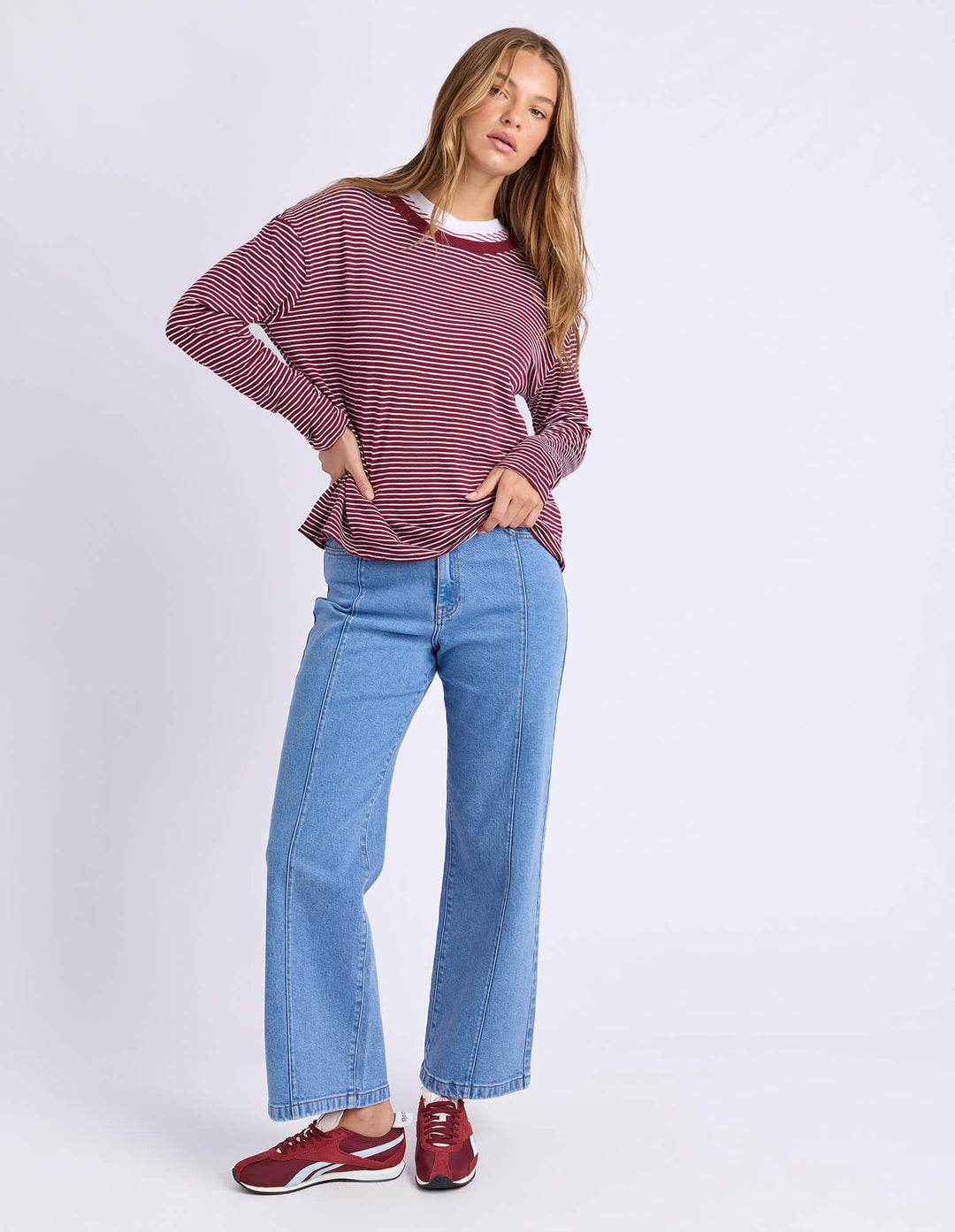 Foxwood - Hutch Long Sleeve Tee Wine / White Stripe