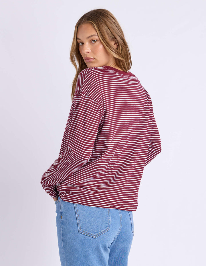 Foxwood - Hutch Long Sleeve Tee Wine / White Stripe