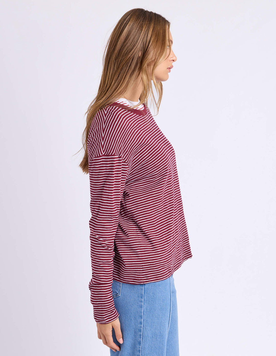 Foxwood - Hutch Long Sleeve Tee Wine / White Stripe